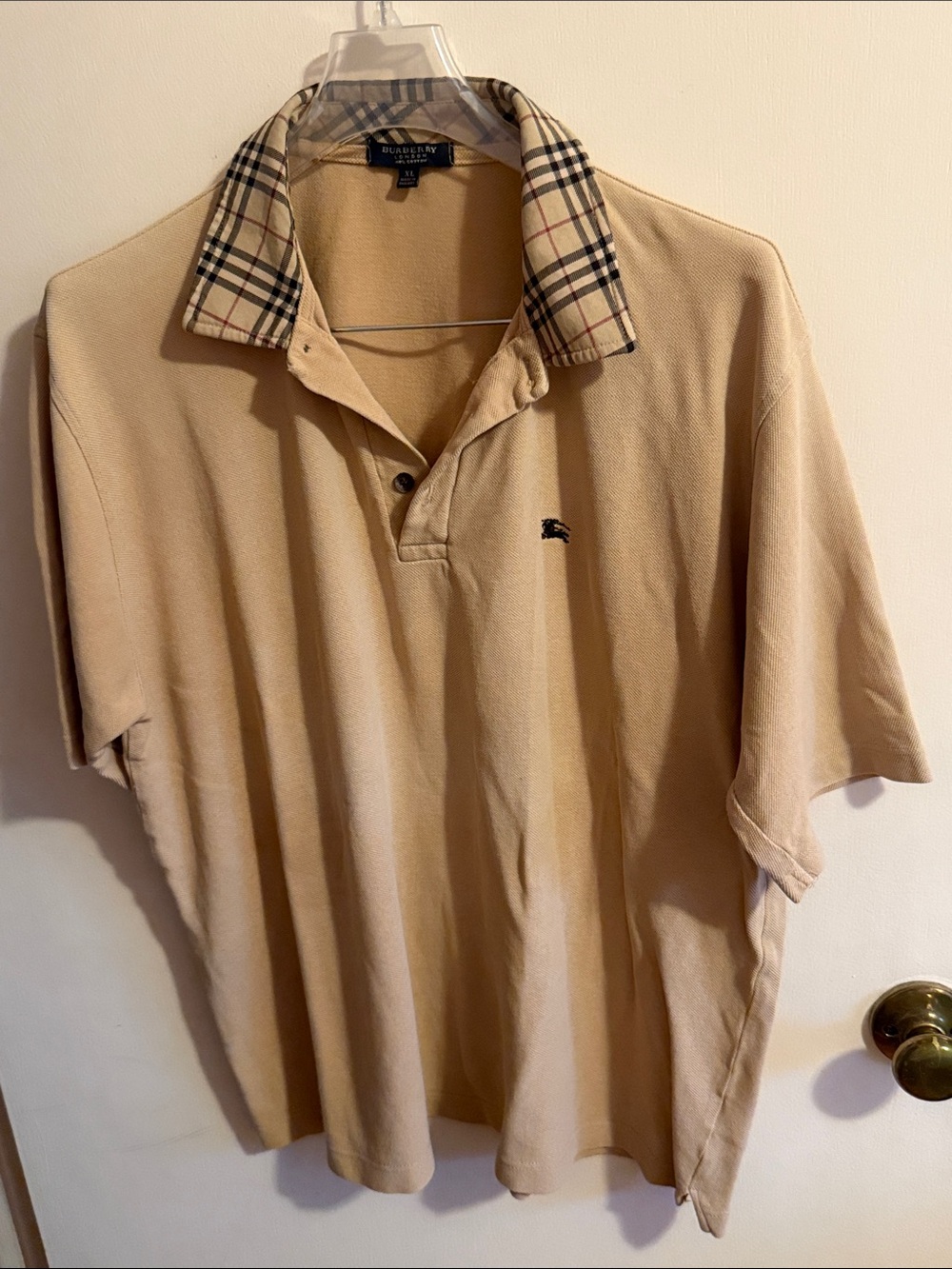 Burberry Tan Polo with Signature Check Collar